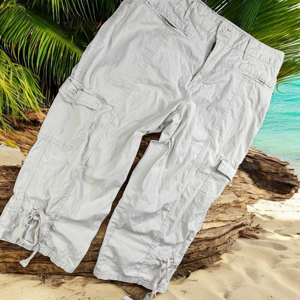 Caribbean Joe Cargo Capris Women Size 10 Beige Cotton Spandex Casual Gorpcore